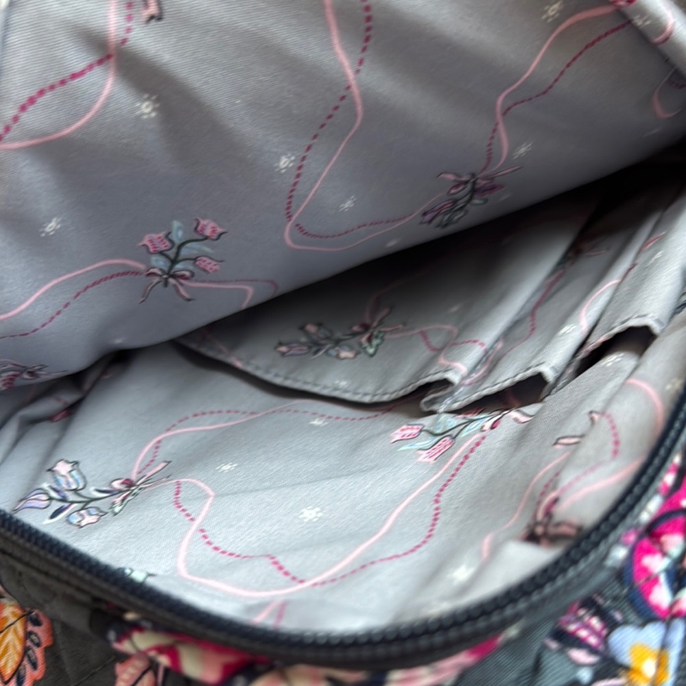 Retired Vera Bradley Limited Edition Breast Cancer Gray and Pink Floral Backpack - Picture 5 of 6